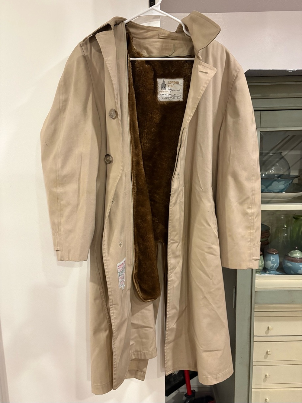 London Fog Beige Trench Coat with Brown Faux-Fur Lining